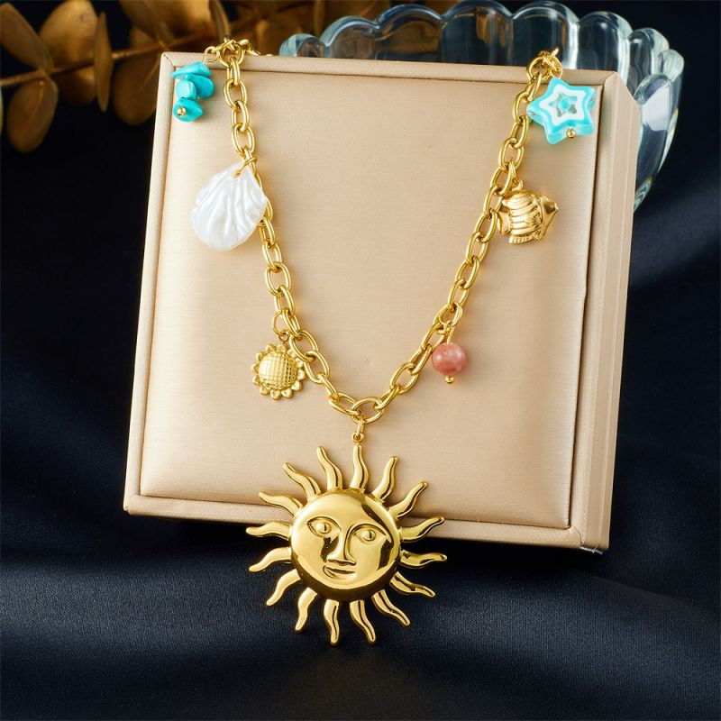 Многослойное колье с подвесками символами в этническом стиле CJR62454 Многослойное колье с подвесками символами в этническом стиле CJR62454