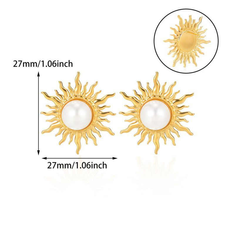Серьги-пусеты Солнце с жемчугом CJL28269