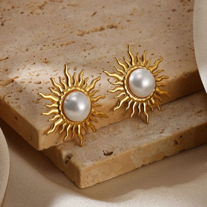 Серьги-пусеты Солнце с жемчугом CJL28269