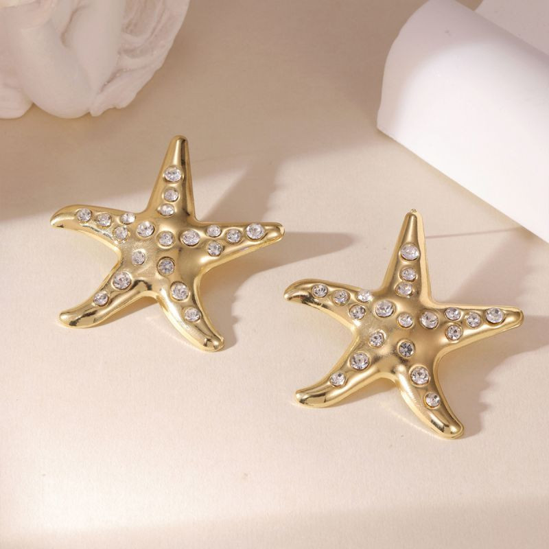 Оригинальные серьги-пусеты звезды с жемчугом CJP62299