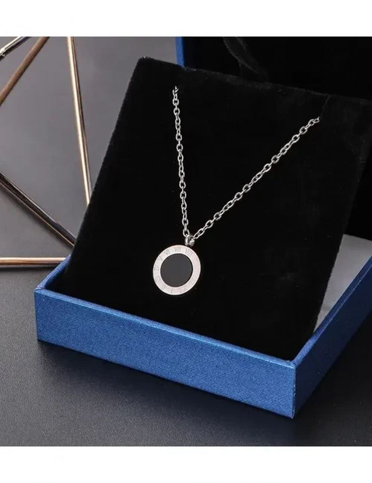 Стальная цепочка двусторонняя с напылением золотом кулон круглый с белой и черной вставкой и цифрами J10102CJJ Стальная цепочка двусторонняя с напылением золотом кулон круглый с белой и черной вставкой и цифрами J10102CJJ