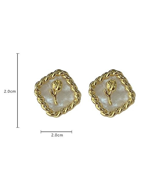 Квадратные серьги-пусеты с розой Z14780