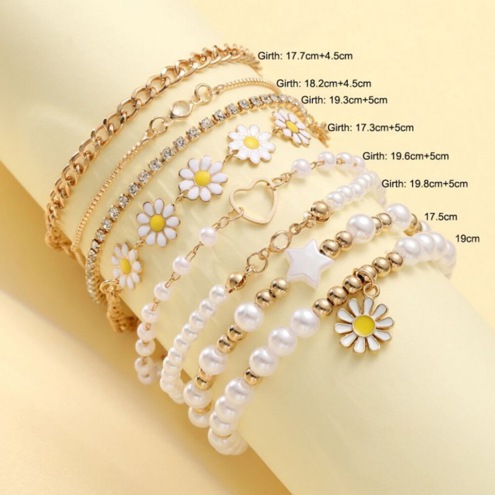 Набор браслетов с жемчугом и цветами CJH65351 Набор браслетов с жемчугом и цветами CJH65351
