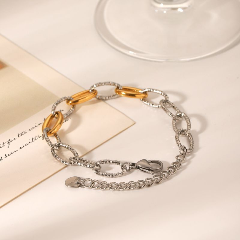 Браслет комбинированный из двухцветных крупных звеньев CJL78829