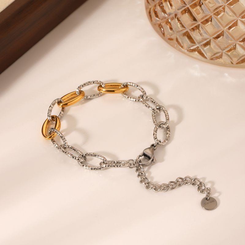 Браслет комбинированный из двухцветных крупных звеньев CJL78829