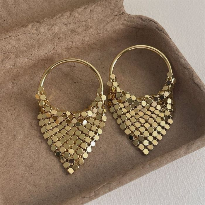 Серьги кольца с подвесками из металлической сетки CJL14707 Серьги кольца с подвесками из металлической сетки CJL14707