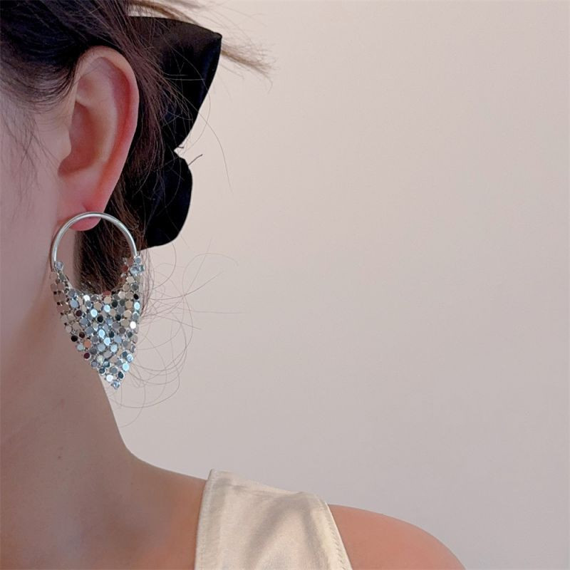 Серьги кольца с подвесками из металлической сетки CJL14707 Серьги кольца с подвесками из металлической сетки CJL14707