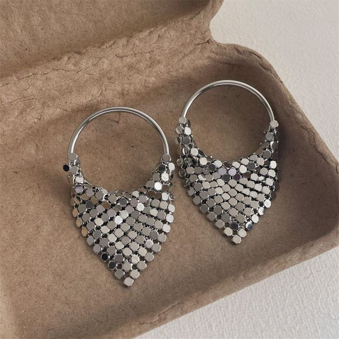 Серьги кольца с подвесками из металлической сетки CJL14707 Серьги кольца с подвесками из металлической сетки CJL14707