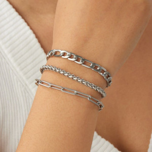 Серебристый набор браслетов в стиле панк из нержавеющей стали CJX84318
