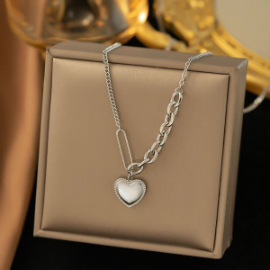 Цепочка с подвеской в форме сердца с перламутровой вставкой N86853 Цепочка с подвеской в форме сердца с перламутровой вставкой N86853