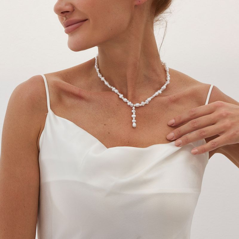 Длинное колье из барочного жемчуга в стиле лариат CJM15293 Длинное колье из барочного жемчуга в стиле лариат CJM15293