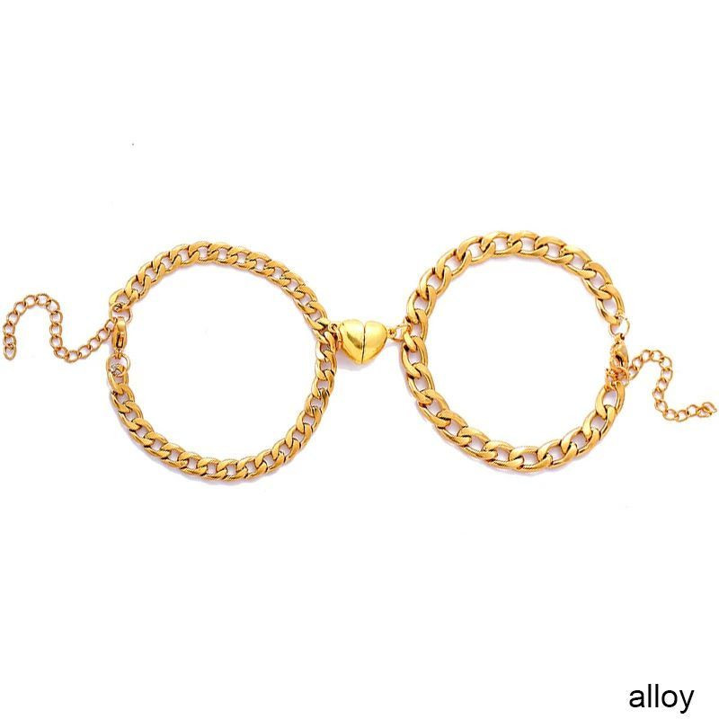 Парные браслеты золотая цепь с магнитным сердцем