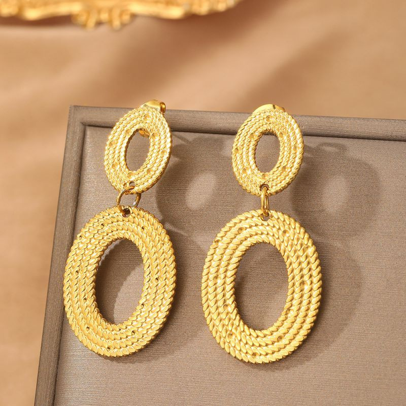 Серьги Висячие Овалы с точечной фактурой CJL77493