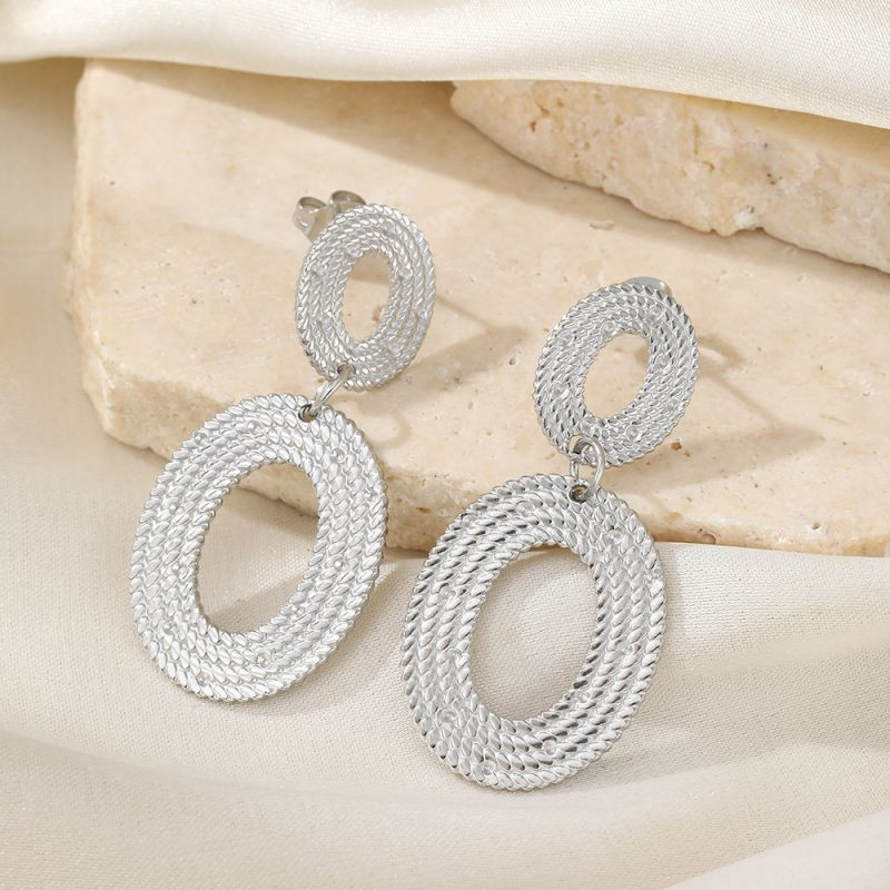 Серьги Висячие Овалы с точечной фактурой CJL77493