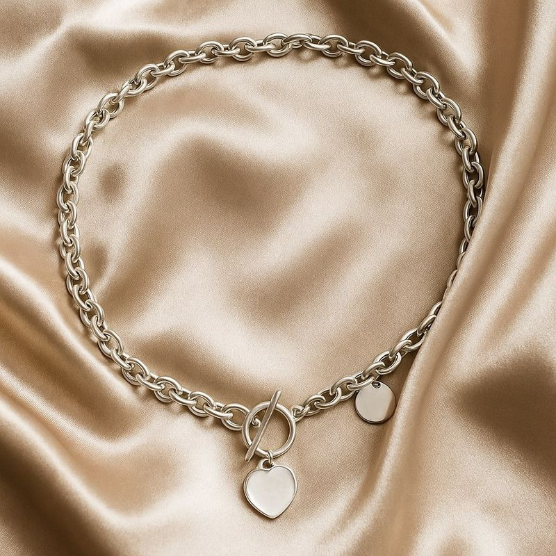 Стальная цепочка с кулоном в форме гладкого сердца 1J12272CJJ