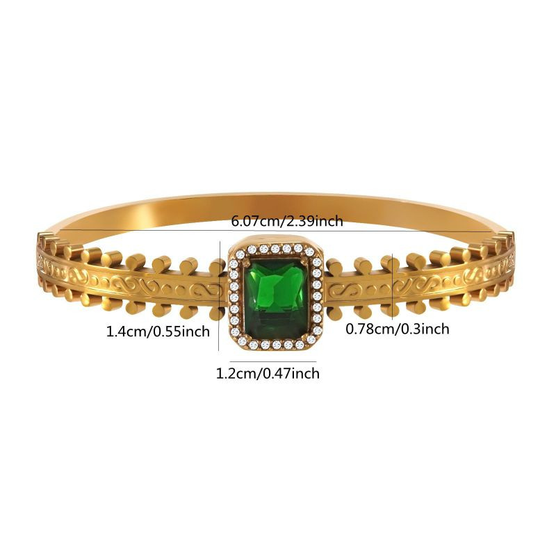 Браслет жесткий с квадратными кристаллами изумрудного цвета CJR55763