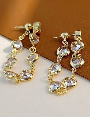 Длинные серьги-пусеты с цепочкой сердец Z14763