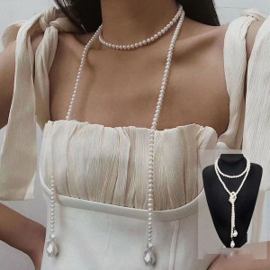 Длинный лариат из мелкого жемчуга с каплевидными наконечниками CJP97956 Длинный лариат из мелкого жемчуга с каплевидными наконечниками CJP97956