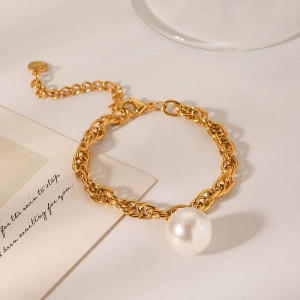 Браслет цепочка с подвеской из крупной жемчужины CJL36257