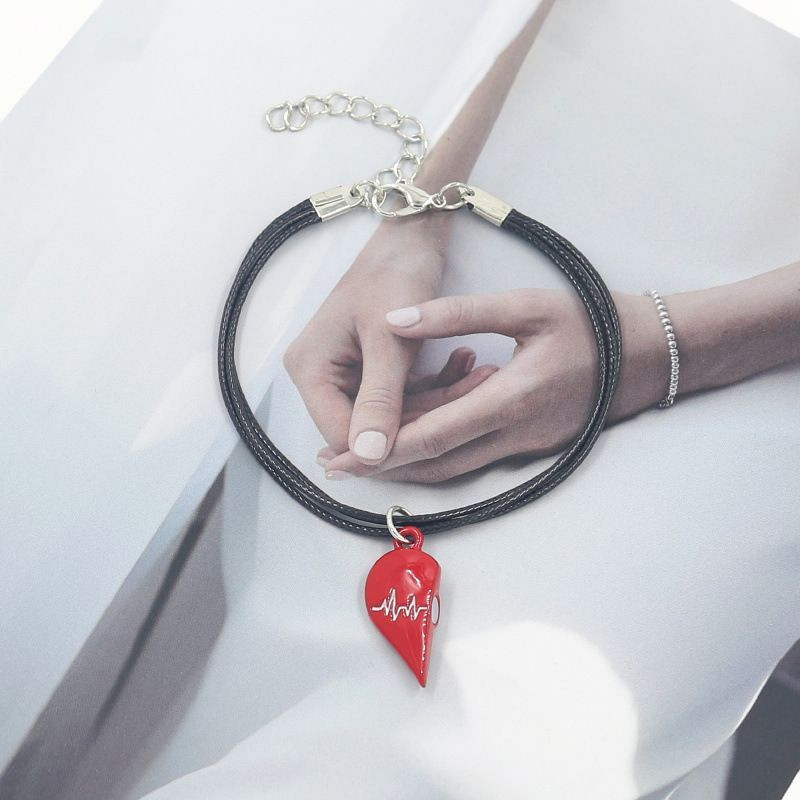 Парные браслеты бесконечное пламя с красным сердцем