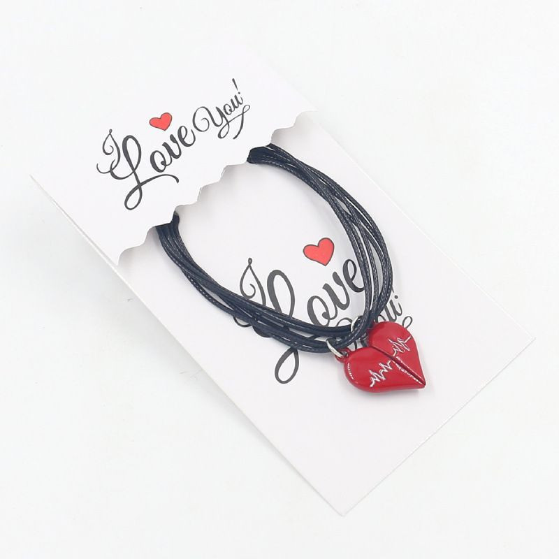 Парные браслеты бесконечное пламя с красным сердцем