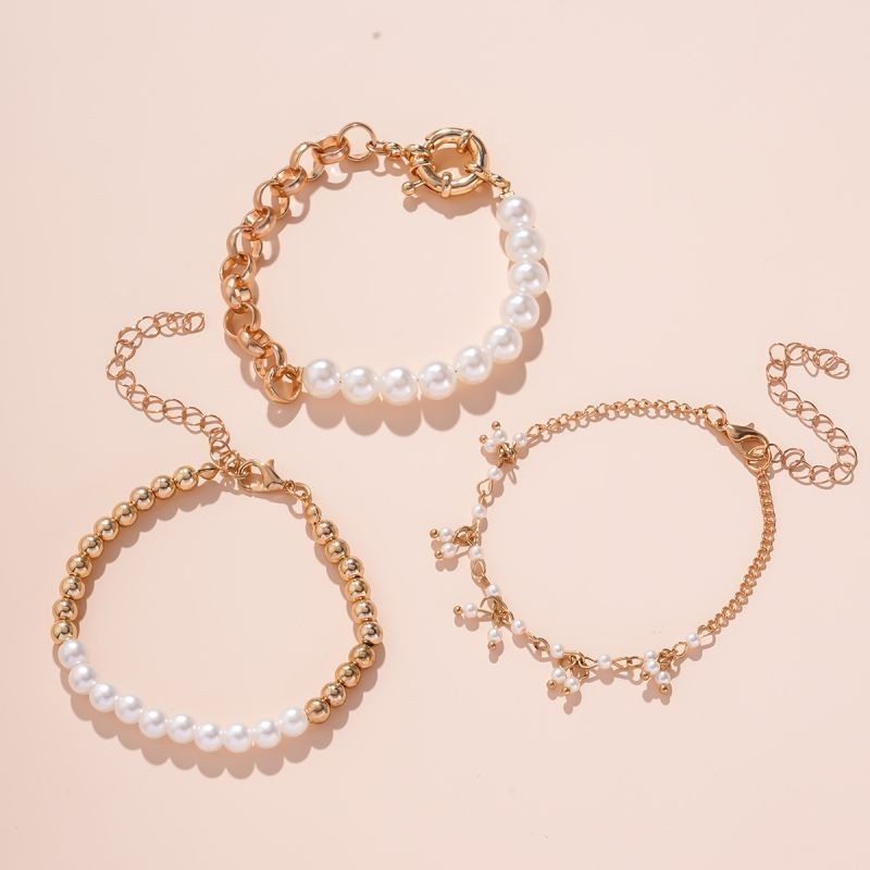 Комплект из 3 браслетов из жемчуга и цепей CJG34569 Комплект из 3 браслетов из жемчуга и цепей CJG34569