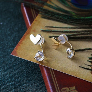 Золотистые серьги-джекеты со стальными сердцами и сияющими стразами 1J10352CJJ