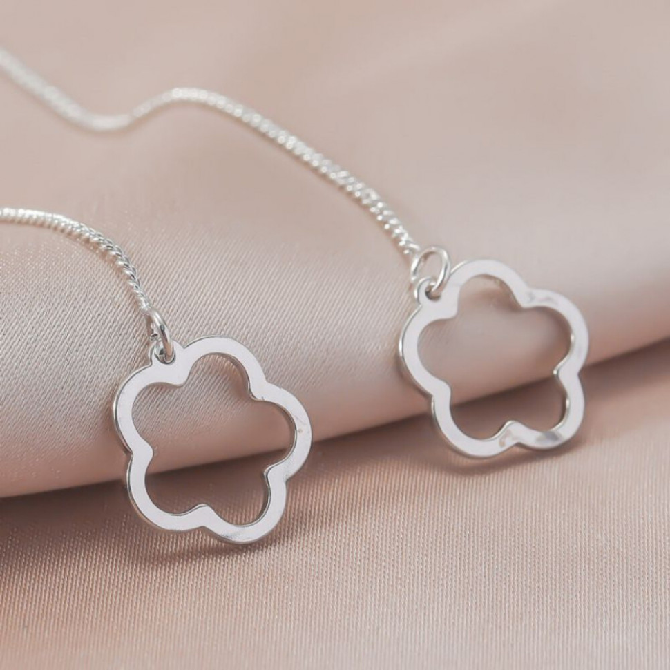 Длинные серьги протяжки с контурными цветами CJH70571