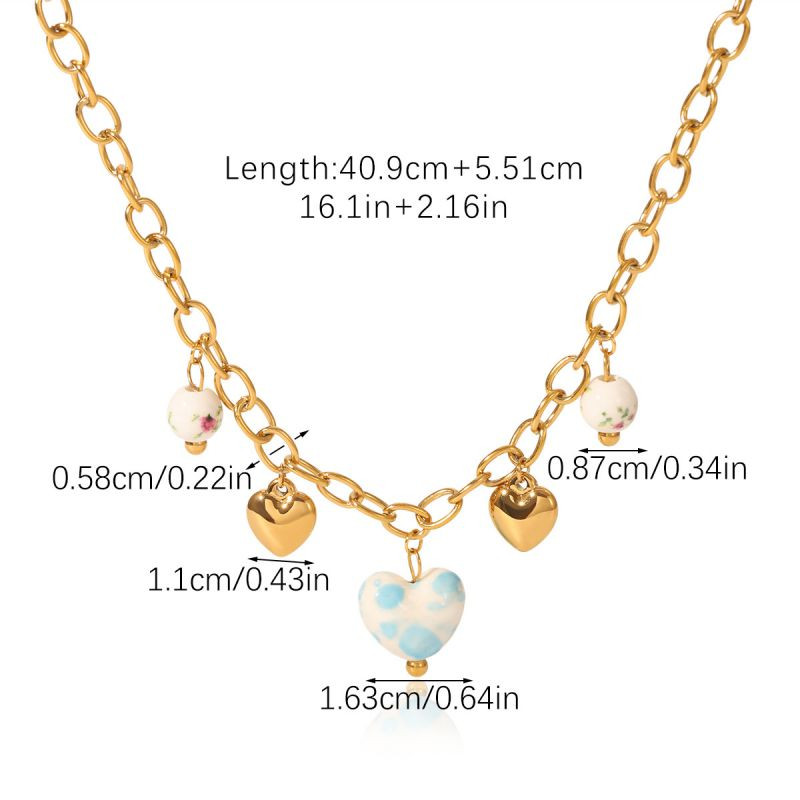 Цепочка с подвесками из жемчуга и эмалированных сердец CJR68407
