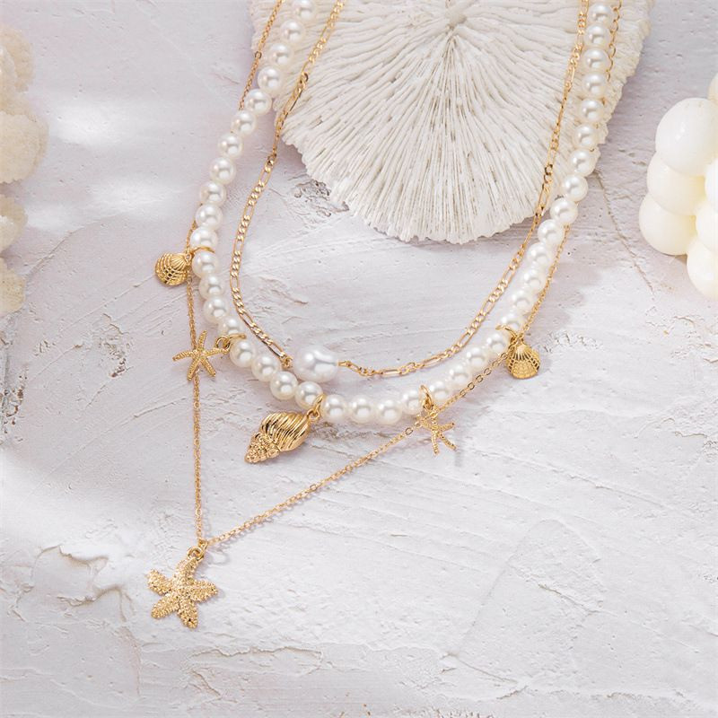 Мульти-цепочка ювелирный сплав жемчужная морские звезды 1J11847CJJ Мульти-цепочка ювелирный сплав жемчужная морские звезды 1J11847CJJ