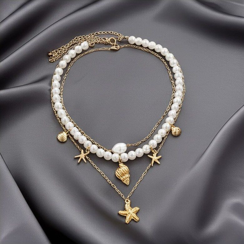 Мульти-цепочка ювелирный сплав жемчужная морские звезды 1J11847CJJ Мульти-цепочка ювелирный сплав жемчужная морские звезды 1J11847CJJ