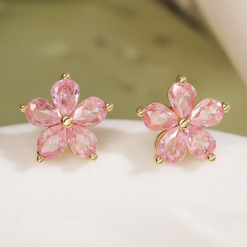 Серьги-цветы с розовыми камнями CJL20484