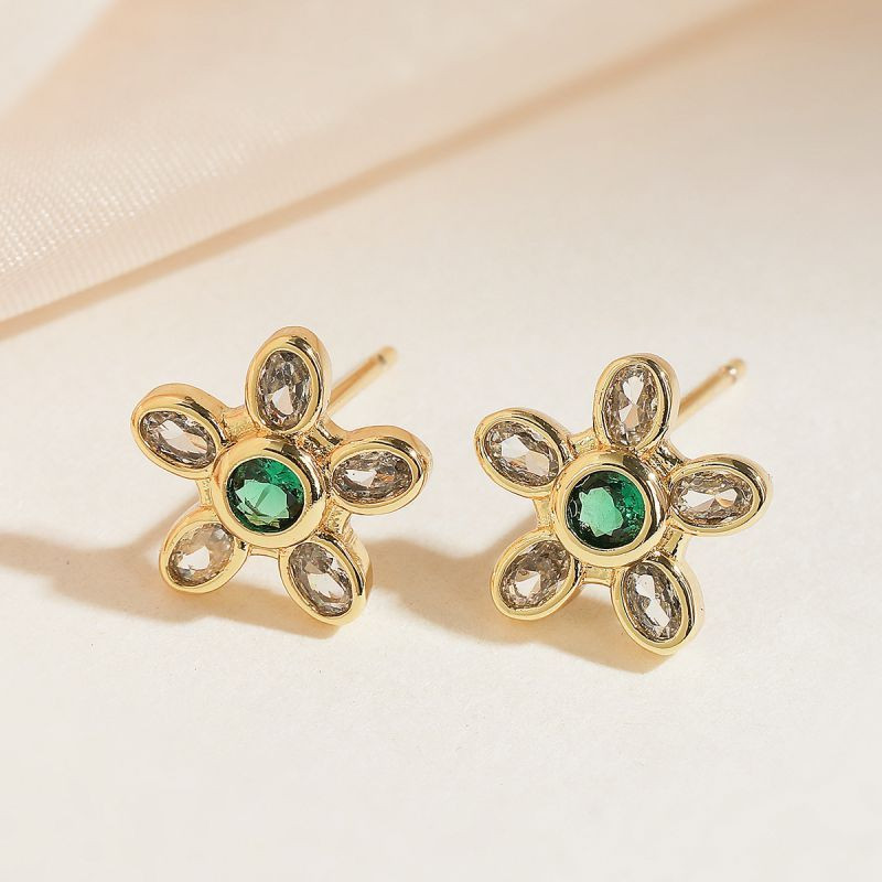 Серьги-цветы с розовыми камнями CJL20484