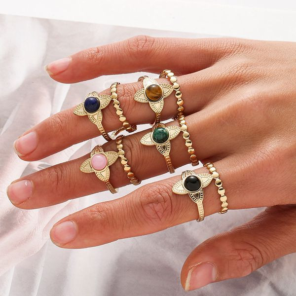 Двойное кольцо с черным агатом и золотым плетением CJL46849