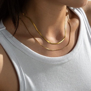 Двойное стальное колье из плоских цепочек CJC62717