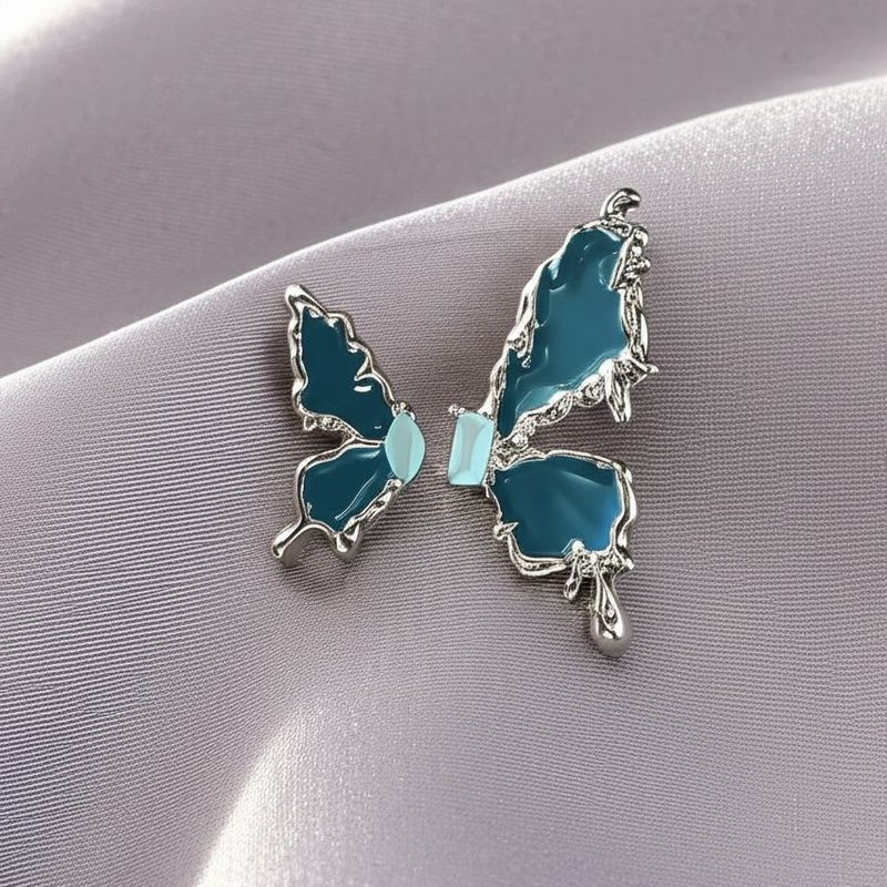 Серьги-пусеты Бирюзовые бабочки с серебряным гвоздиком 1J10400CJJ