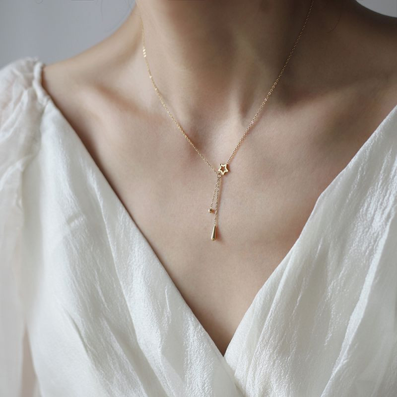 Тонкое колье-галстук с каплей-кристаллом CJL14303 Тонкое колье-галстук с каплей-кристаллом CJL14303