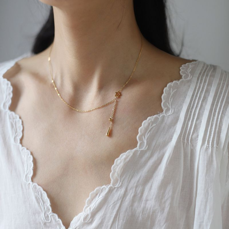 Тонкое колье-галстук с каплей-кристаллом CJL14303 Тонкое колье-галстук с каплей-кристаллом CJL14303