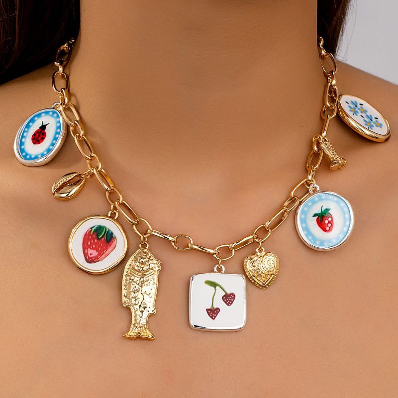 Цепочка с множеством подвесок-медальонов с цветочным принтом CJP49905