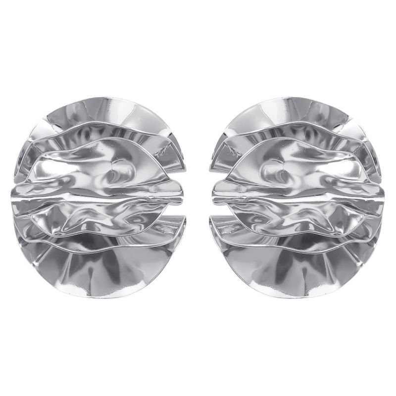 Архитектурные серьги-пусеты Мятый серебристый диск CJD85681