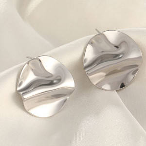 Серебристые вогнутые серьги-пусеты Диски CJH27473 Серебристые вогнутые серьги-пусеты Диски CJH27473