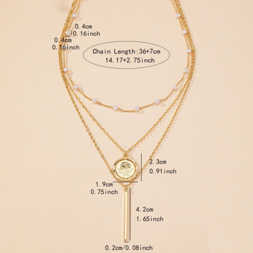 Четырехслойное колье с античной монетой и подвеской-иглой CJH24235