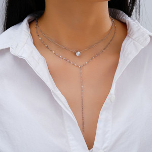 Тонкое колье-галстук с прозрачным кристаллом CJH65246