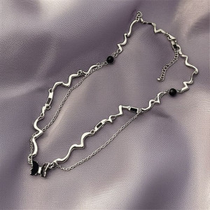 Многослойный чокер с волнообразным плетением и бусинами J10975CJJ Многослойный чокер с волнообразным плетением и бусинами J10975CJJ