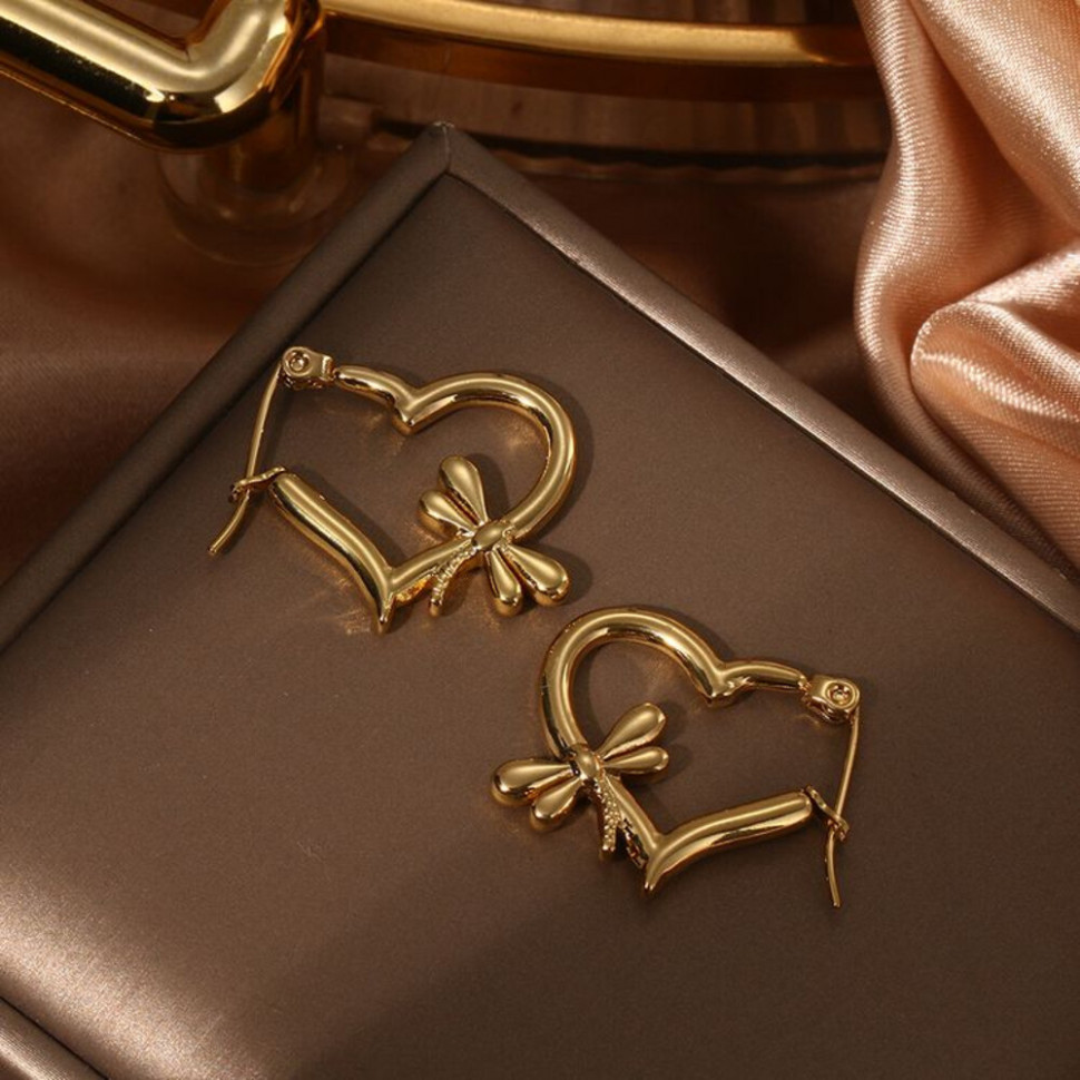 Серьги-конго в форме полых сердец с декоративными бантами J10354(CJJ)