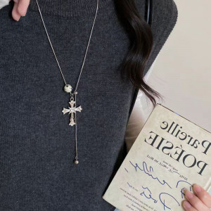 Серебряное длинное колье с крестом ASUZ43933
