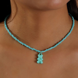 Бирюзовые Бусы с подвеской Маленький медведь Q14283MSK Бирюзовые Бусы с подвеской Маленький медведь Q14283MSK