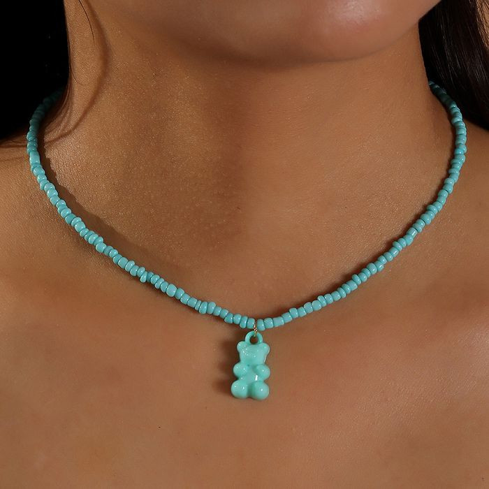 Бирюзовые Бусы с подвеской Маленький медведь Q14283MSK Бирюзовые Бусы с подвеской Маленький медведь Q14283MSK