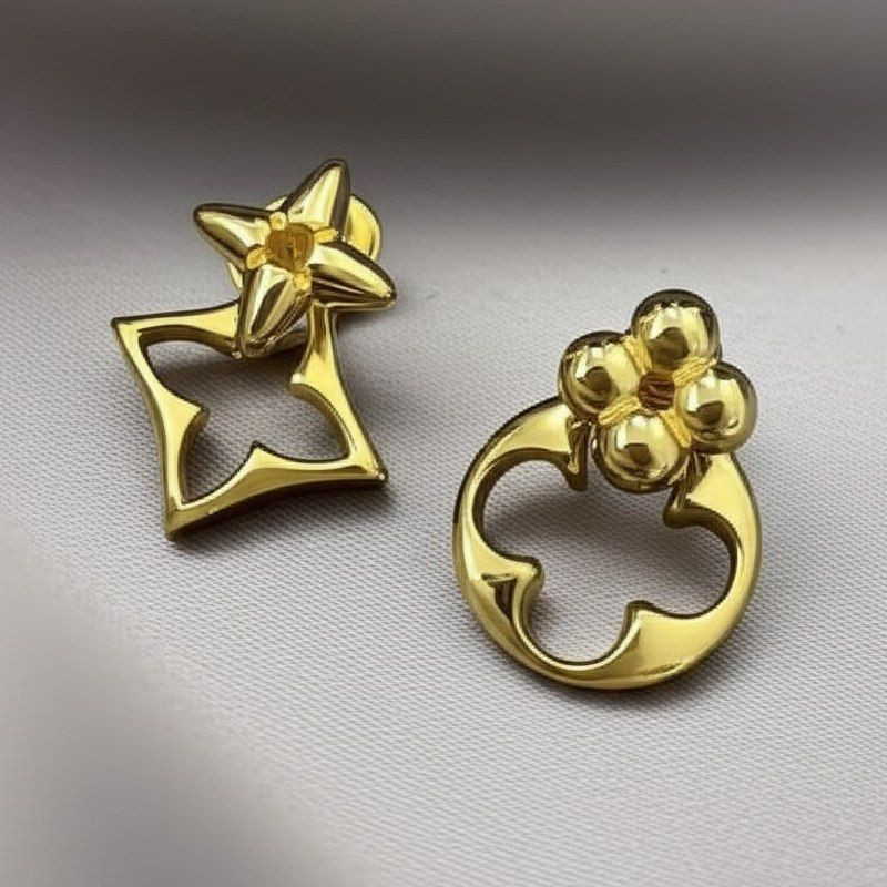 Серьги-гвоздики асимметричные фигуры с цветами 1J11996CJJ