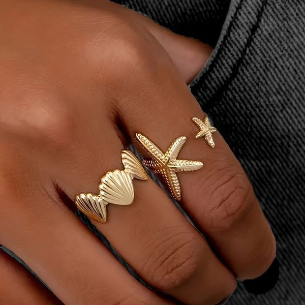 Набор колец с морскими звездами и листьями CJL68393